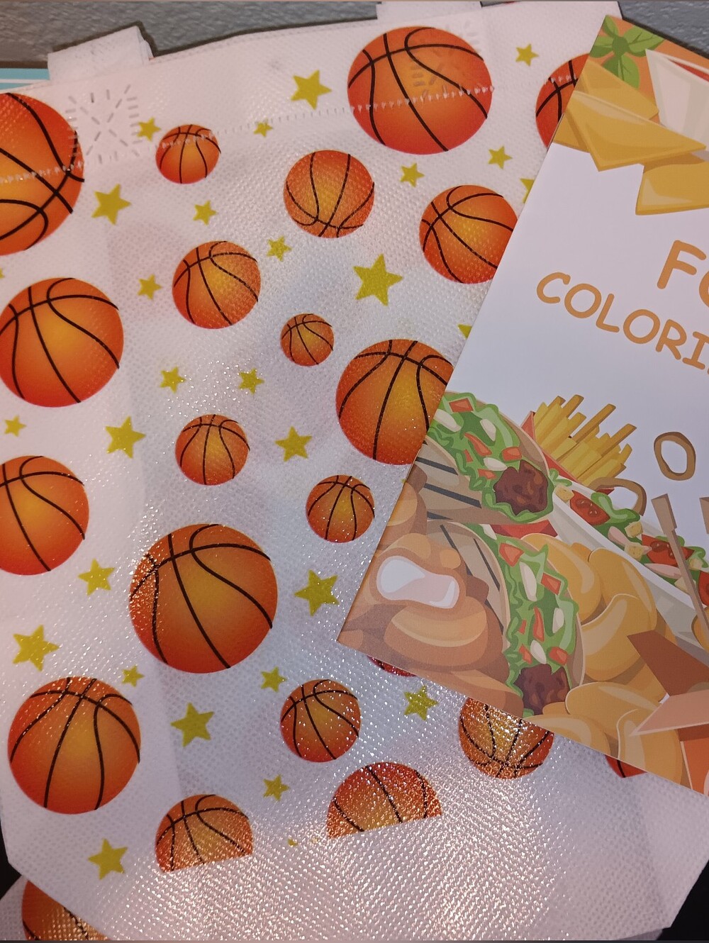 Kids Basketball Print Tote Bag in Orange